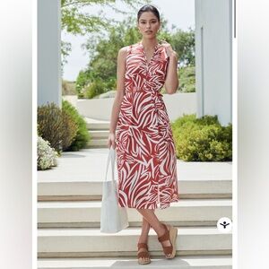 Hobbs Red-Ginger Printed Shelly Midi Dress